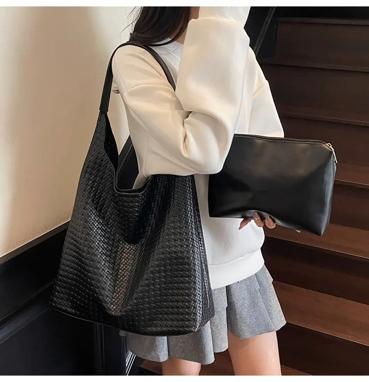 Brown Woven Shoulder Bag for Women Large Capacity — feature 27