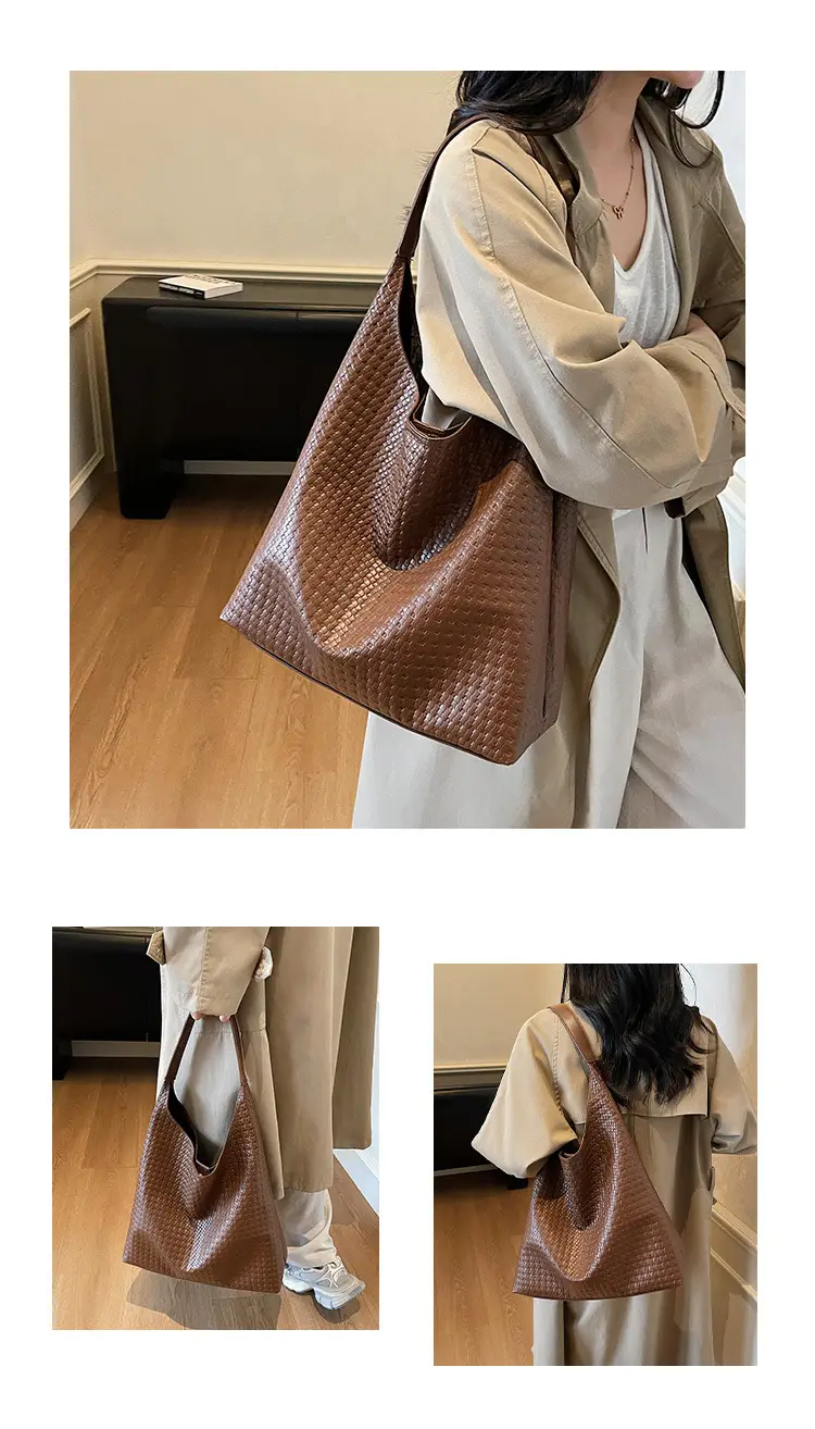 Brown Woven Shoulder Bag for Women Large Capacity — feature 9
