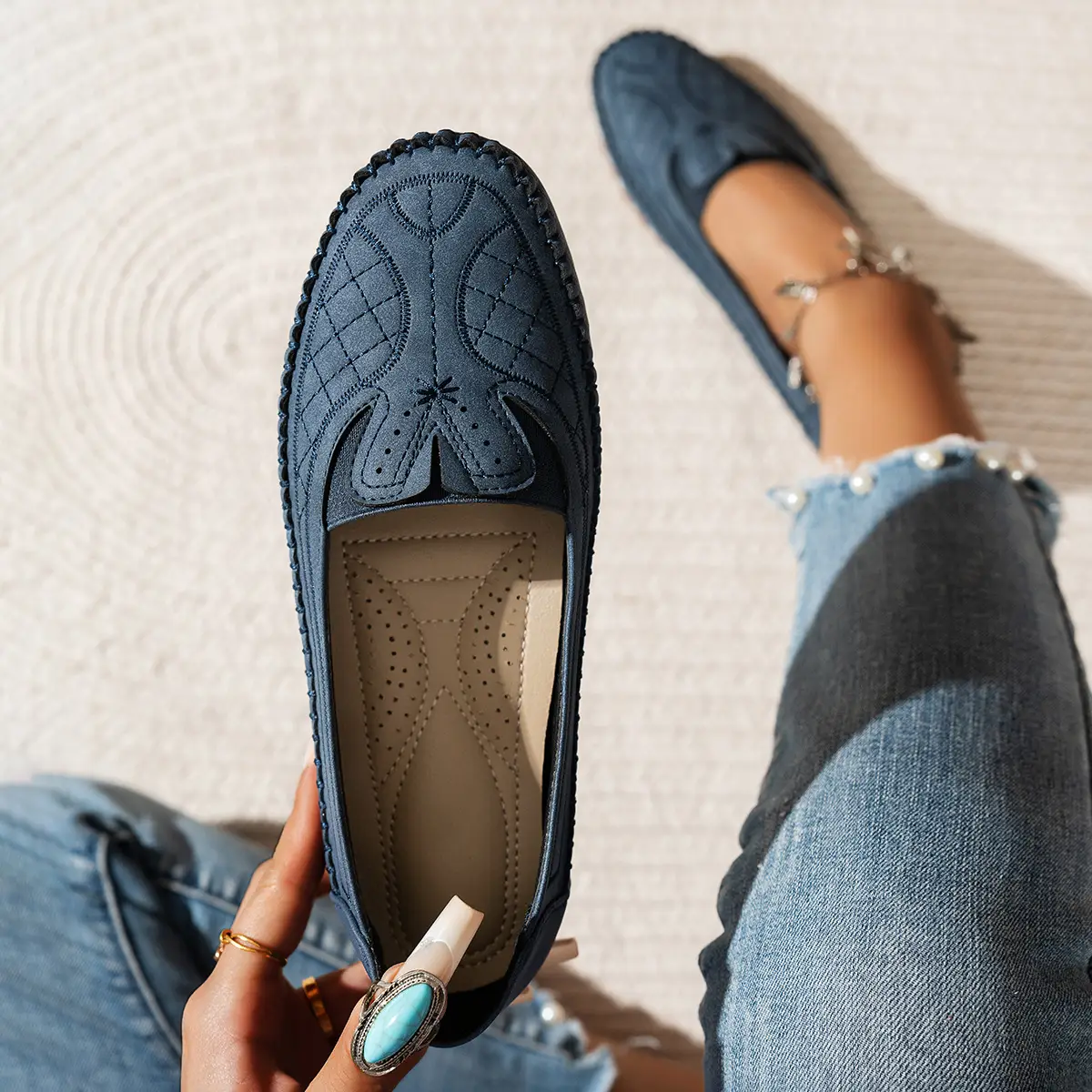 Women's Grey Stitched Loafers Large Export Style