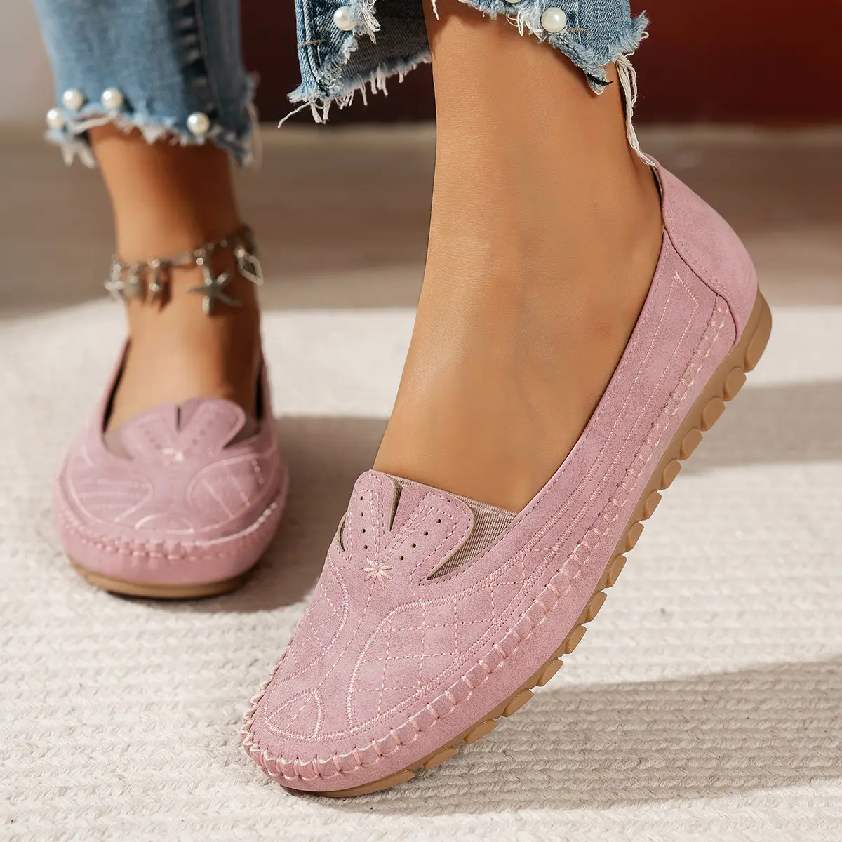 Women's Grey Stitched Loafers Large Export Style