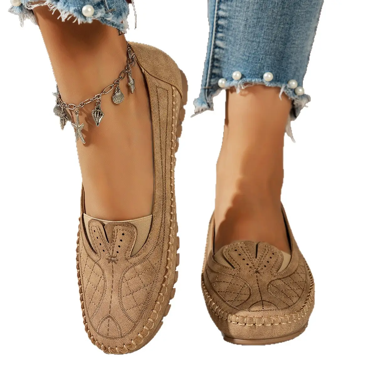 Women's Grey Stitched Loafers Large Export Style