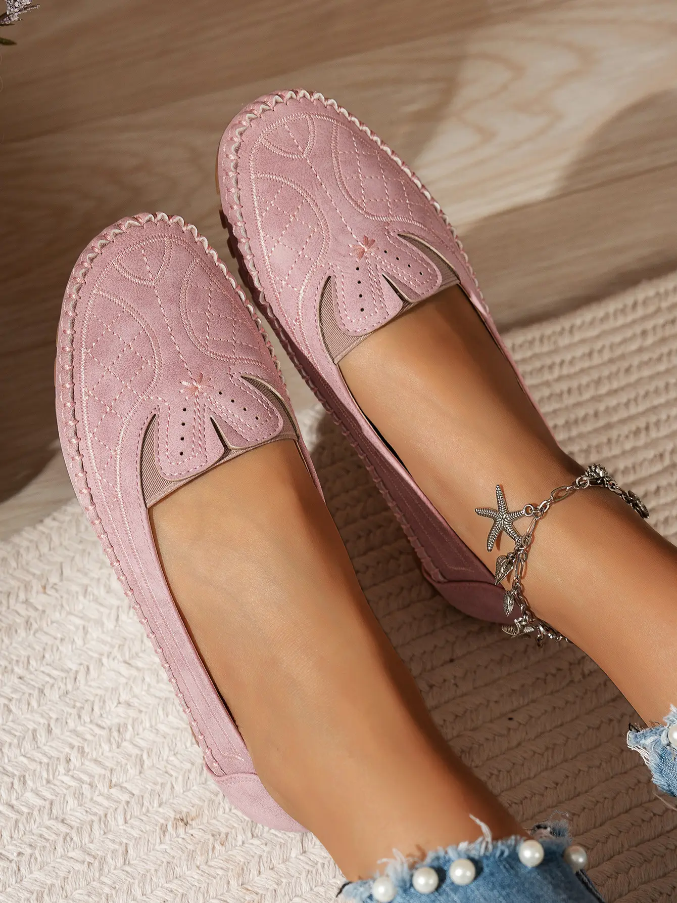Women's Grey Stitched Loafers Large Export Style — feature 10