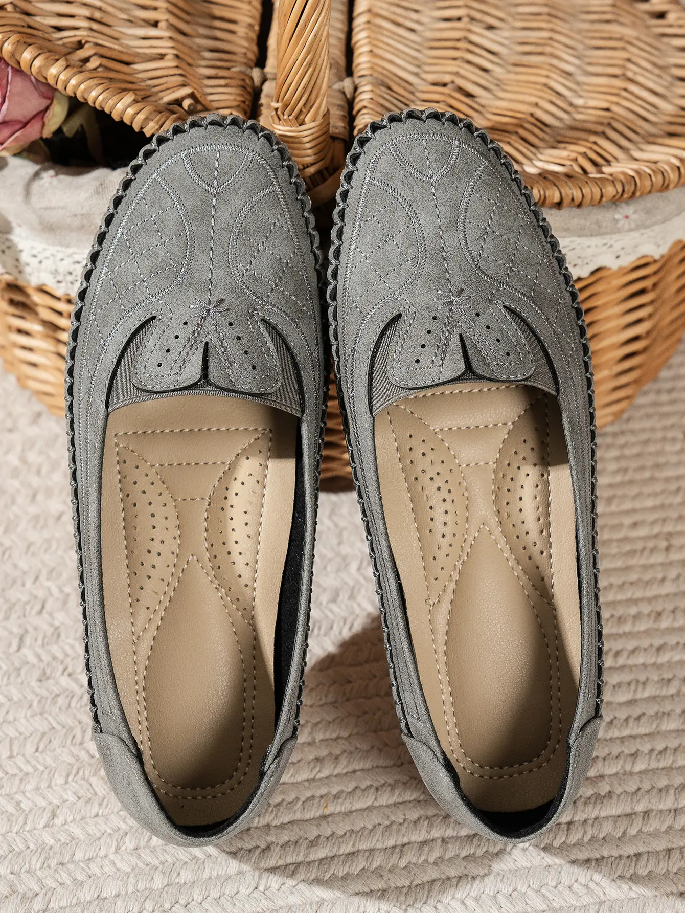 Women's Grey Stitched Loafers Large Export Style — feature 17