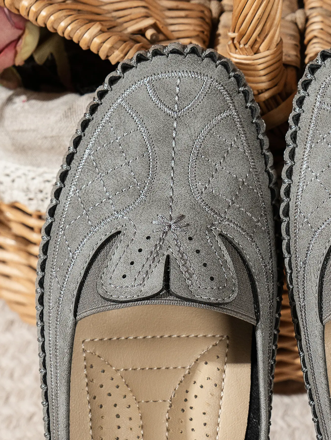 Women's Grey Stitched Loafers Large Export Style — feature 18