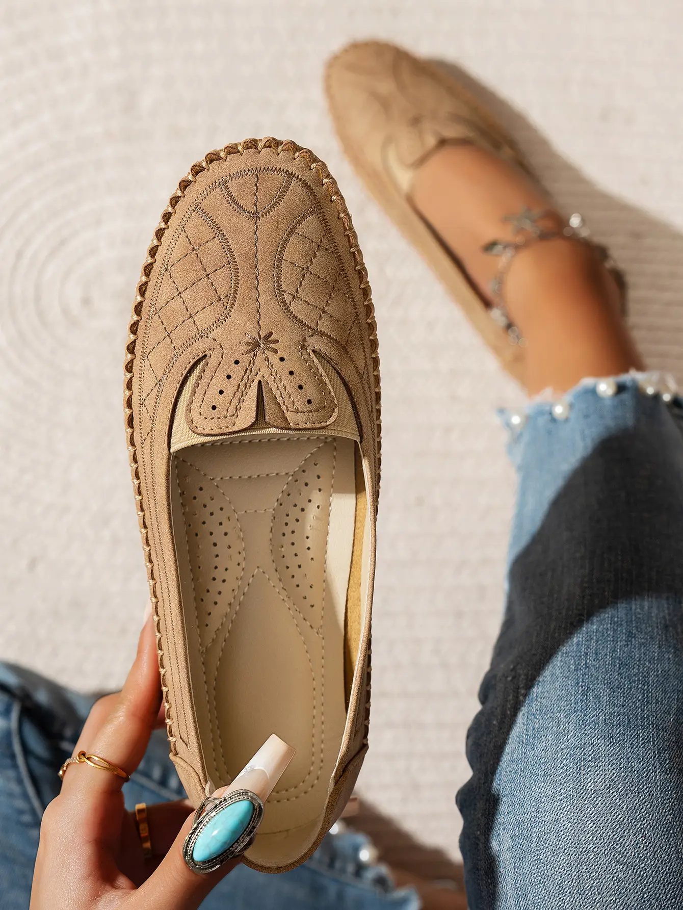 Women's Grey Stitched Loafers Large Export Style — feature 19