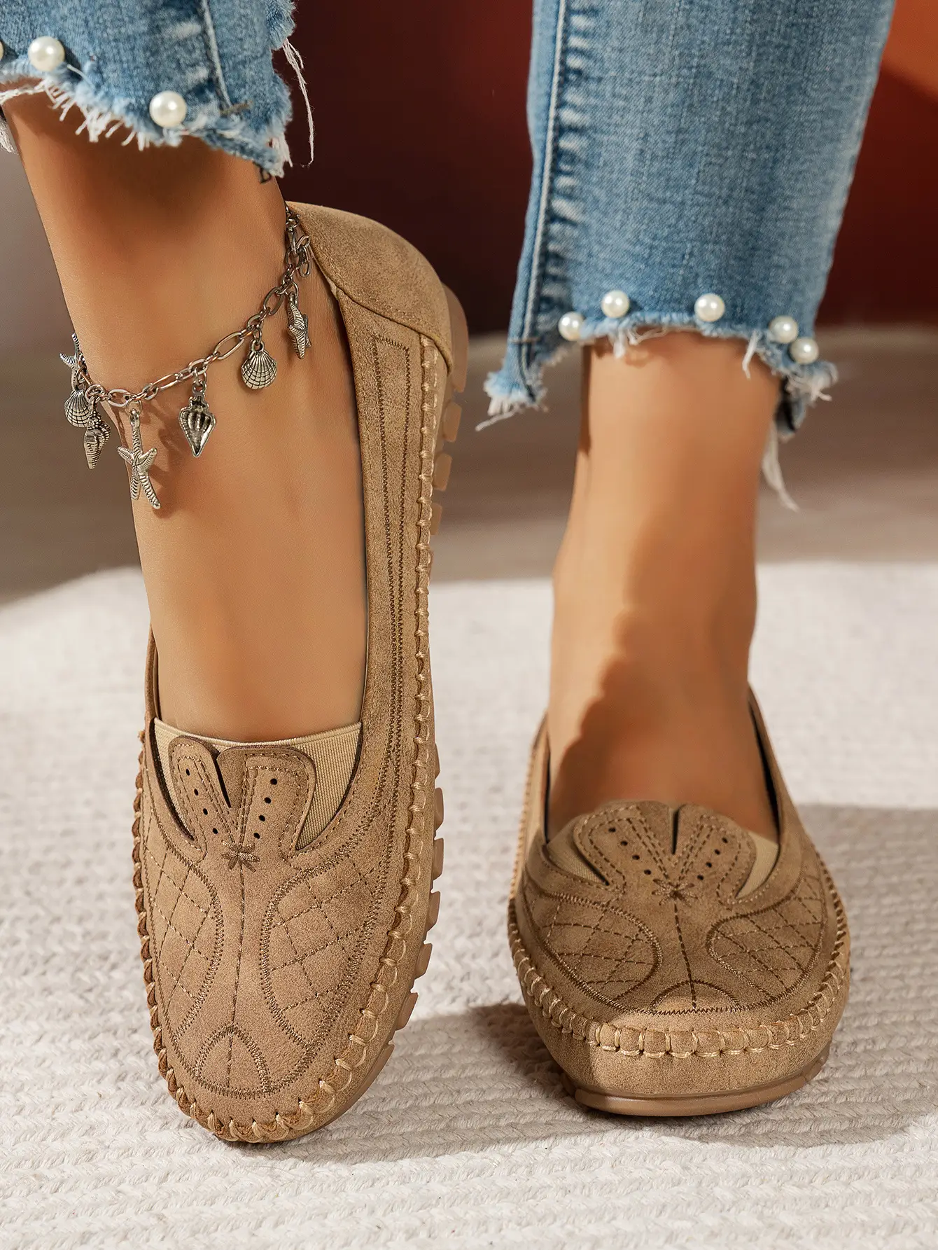 Women's Grey Stitched Loafers Large Export Style — feature 20