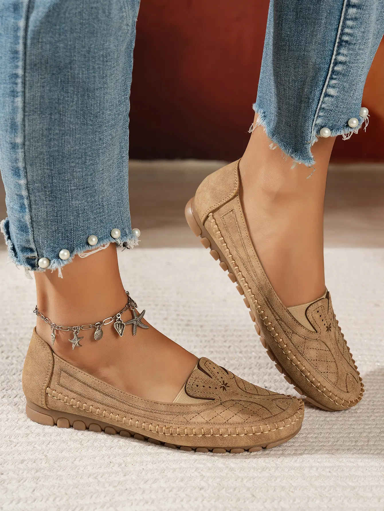 Women's Grey Stitched Loafers Large Export Style — feature 21