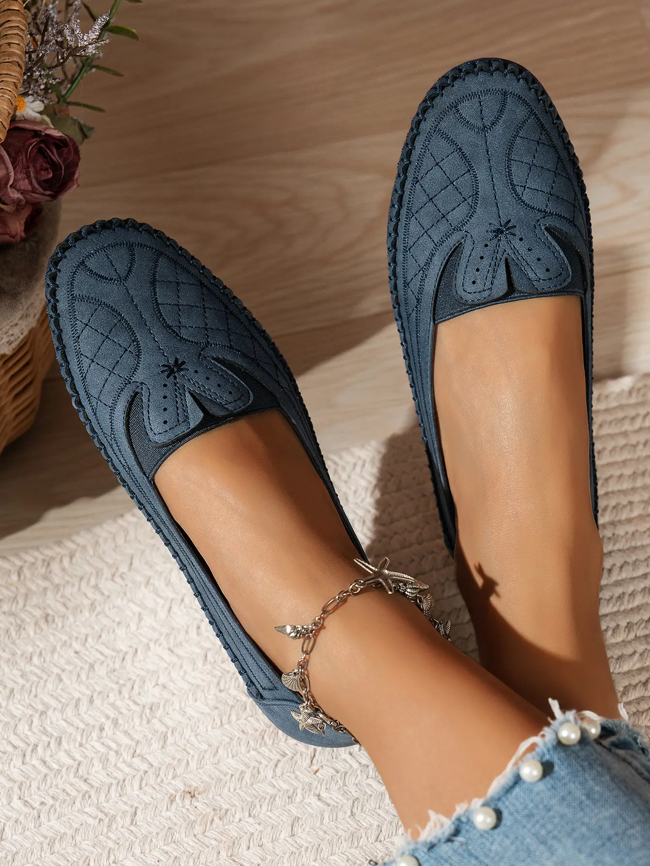 Women's Grey Stitched Loafers Large Export Style — feature 3