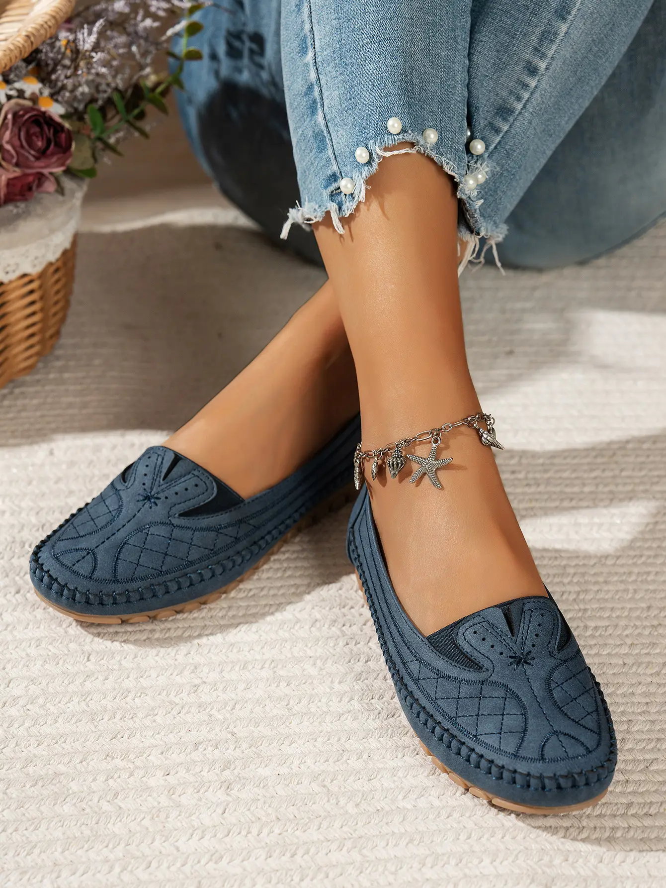 Women's Grey Stitched Loafers Large Export Style — feature 4