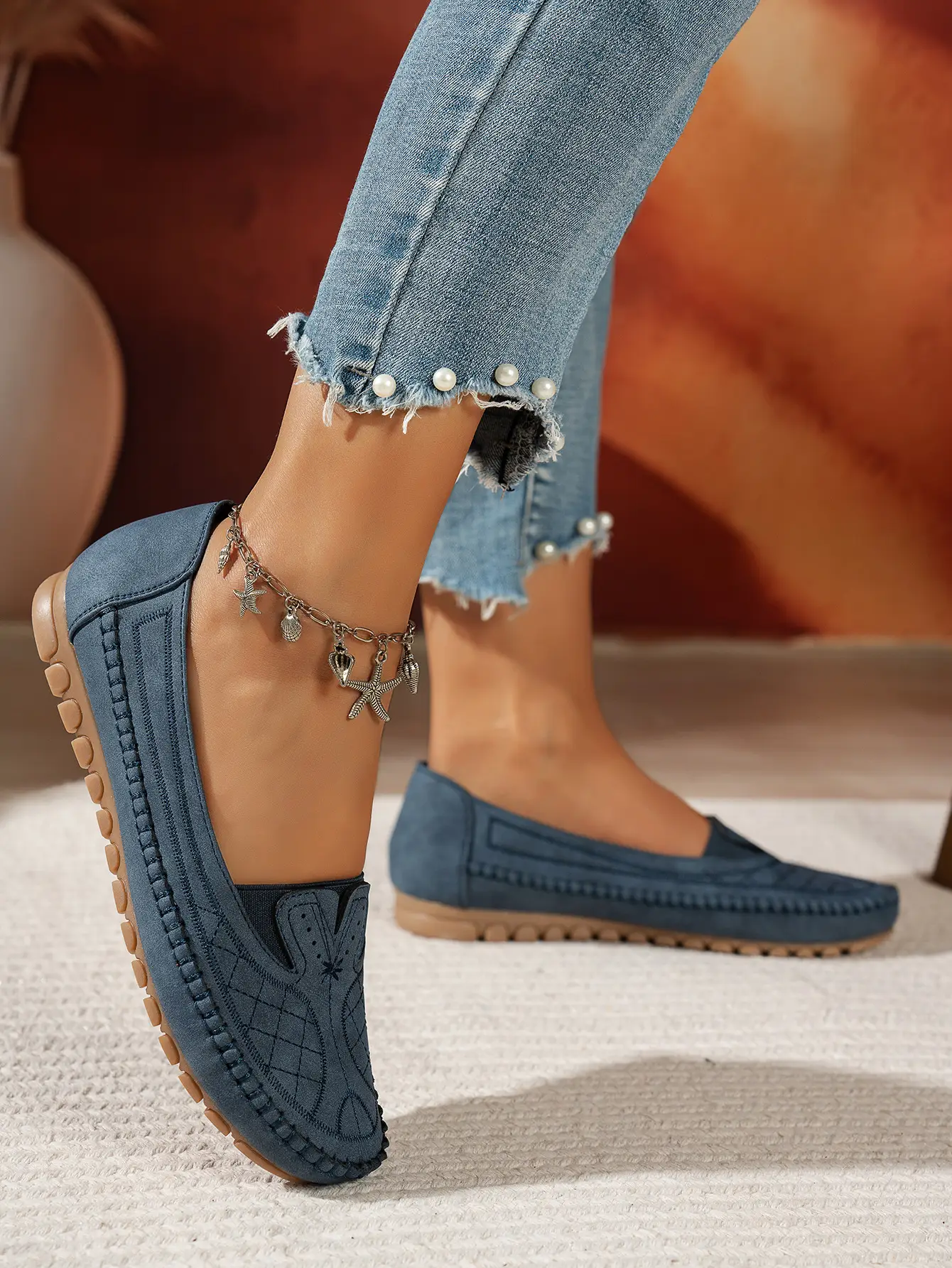 Women's Grey Stitched Loafers Large Export Style — feature 5