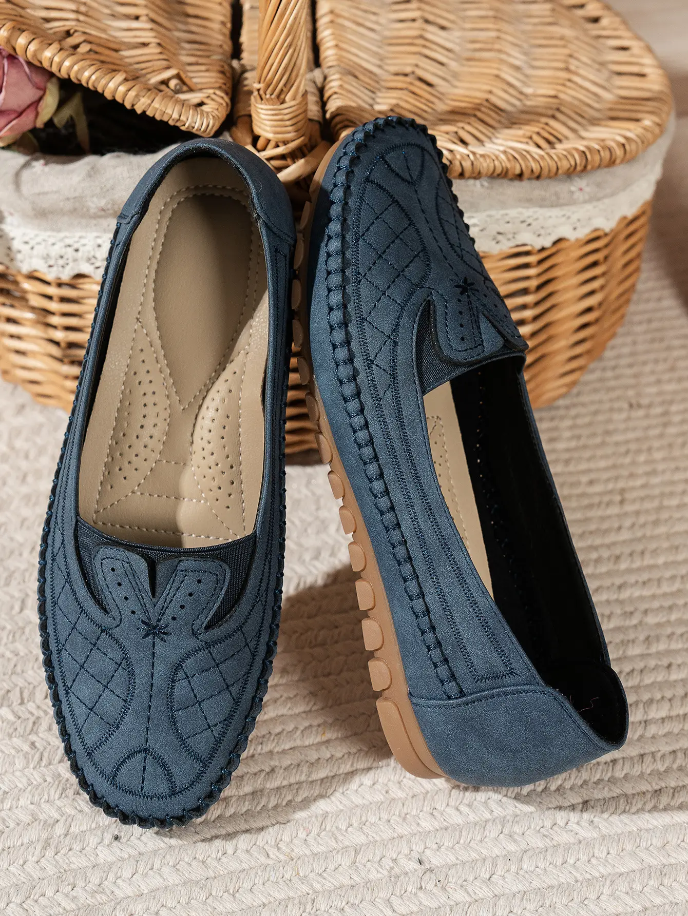 Women's Grey Stitched Loafers Large Export Style — feature 6