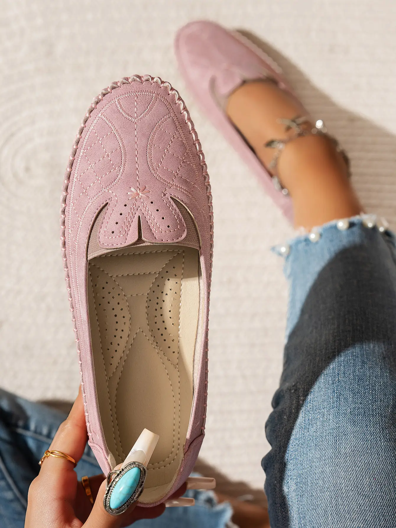 Women's Grey Stitched Loafers Large Export Style — feature 7
