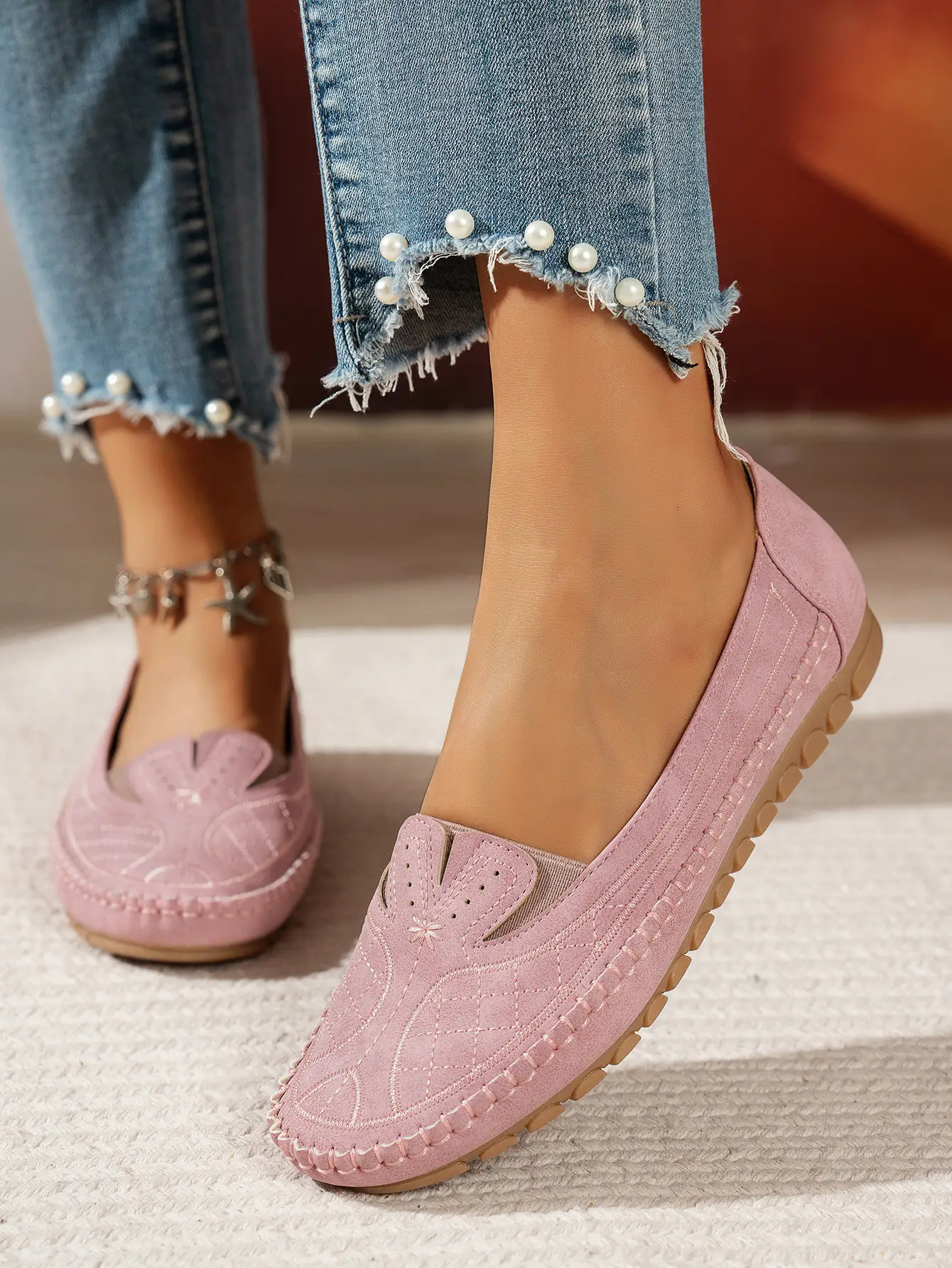 Women's Grey Stitched Loafers Large Export Style — feature 8