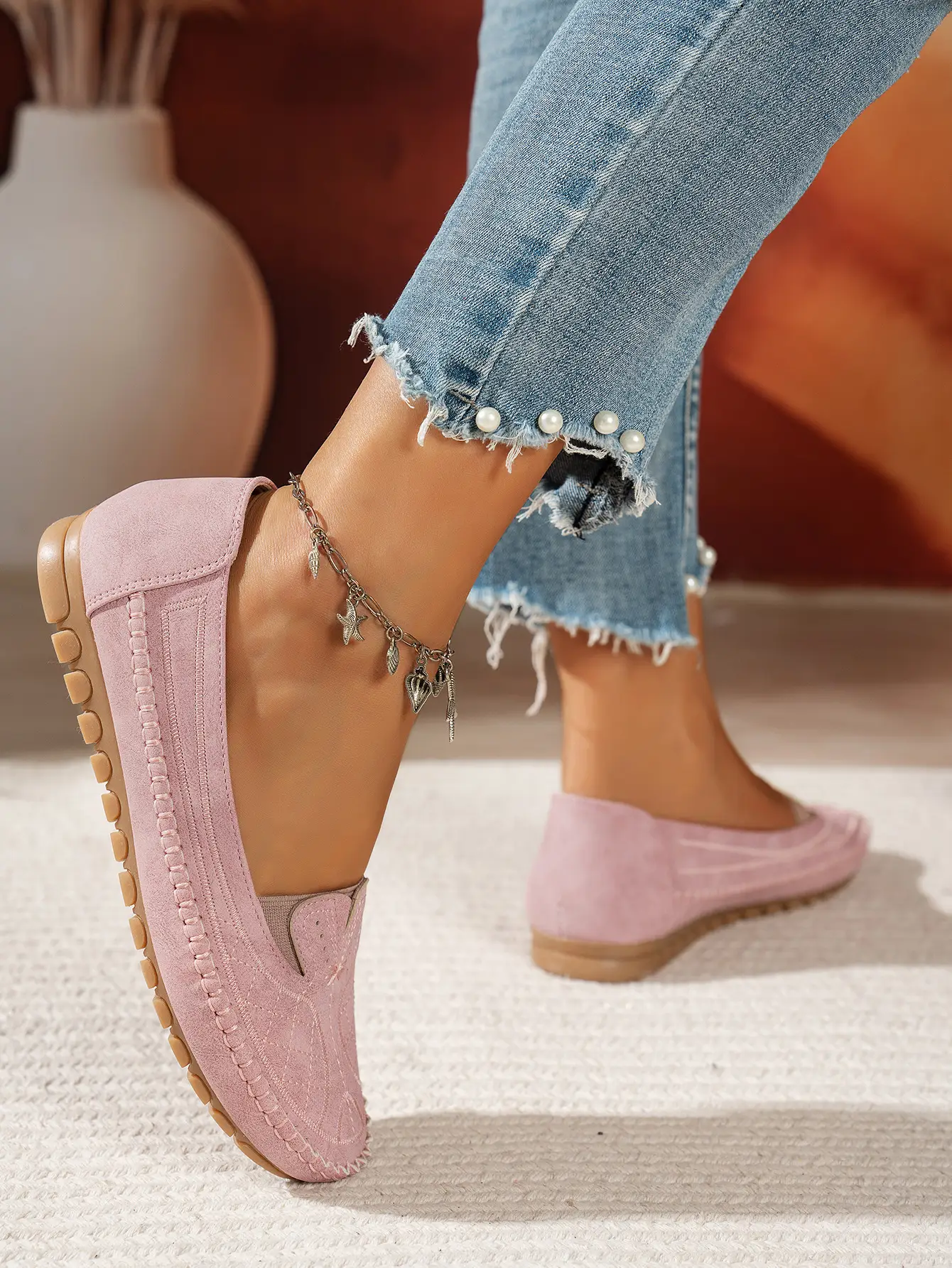 Women's Grey Stitched Loafers Large Export Style — feature 9