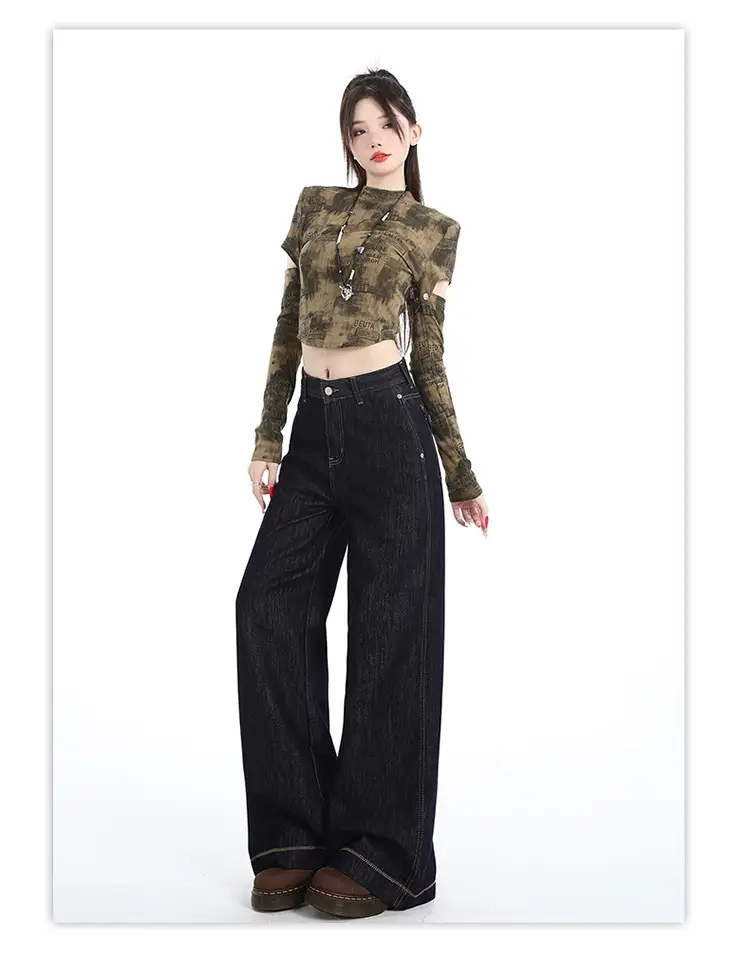 Dark Blue Wide Leg Jeans for Women Loose Slim Fit — feature 10