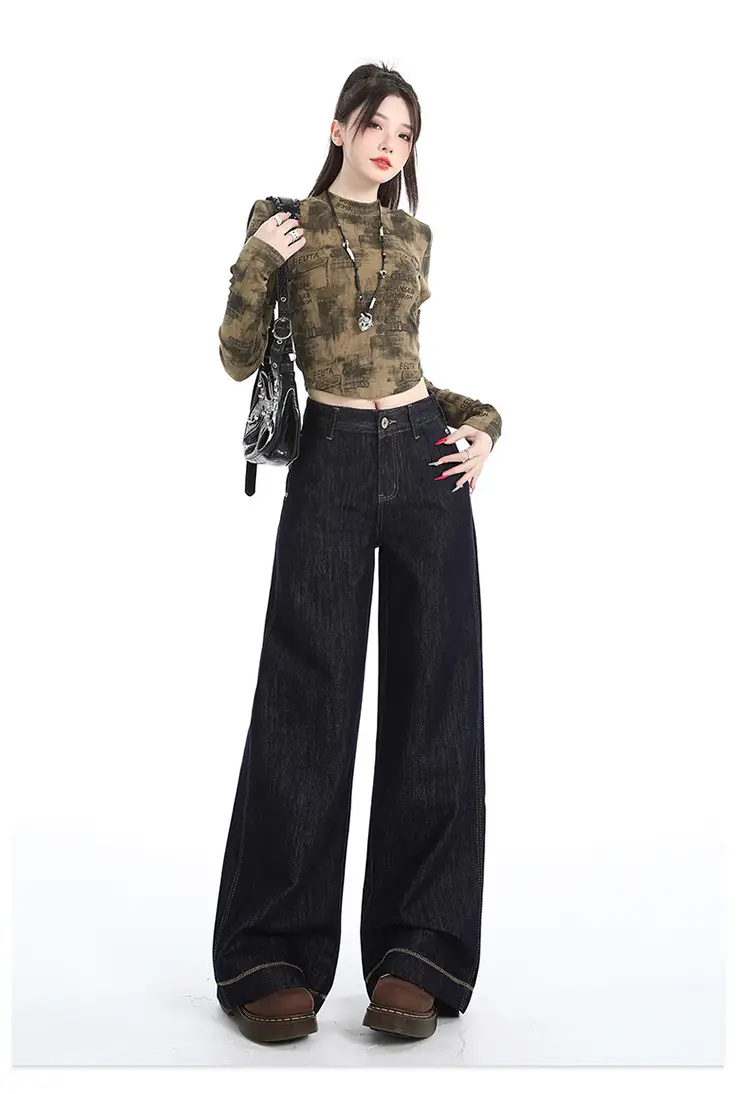 Dark Blue Wide Leg Jeans for Women Loose Slim Fit — feature 11