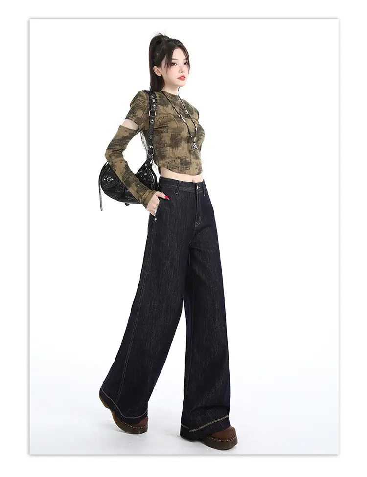 Dark Blue Wide Leg Jeans for Women Loose Slim Fit — feature 12