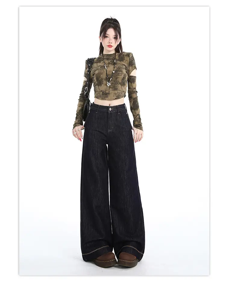 Dark Blue Wide Leg Jeans for Women Loose Slim Fit — feature 13