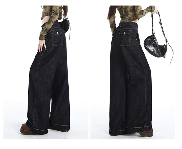Dark Blue Wide Leg Jeans for Women Loose Slim Fit — feature 14