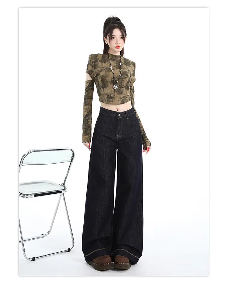 Dark Blue Wide Leg Jeans for Women Loose Slim Fit — feature 15