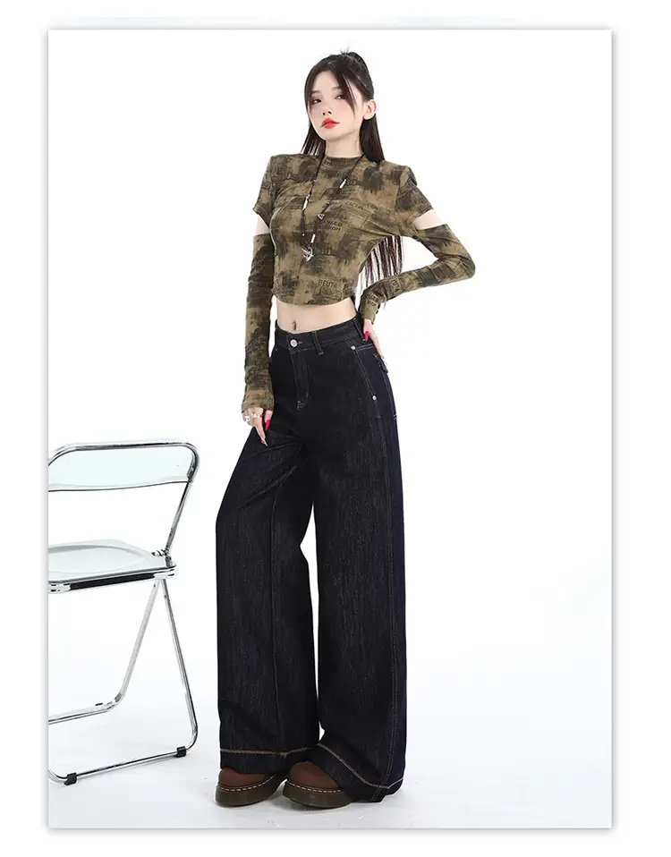 Dark Blue Wide Leg Jeans for Women Loose Slim Fit — feature 16