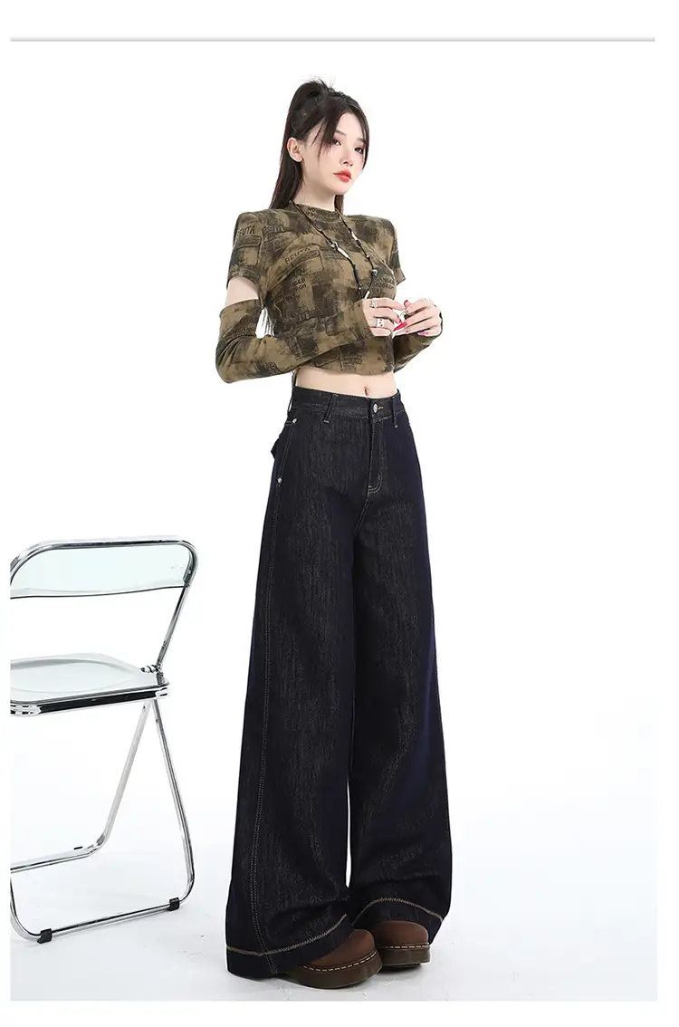 Dark Blue Wide Leg Jeans for Women Loose Slim Fit — feature 18