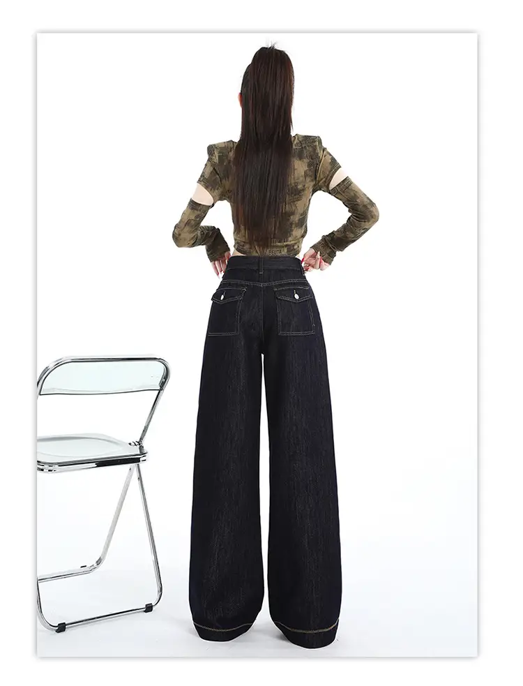 Dark Blue Wide Leg Jeans for Women Loose Slim Fit — feature 19