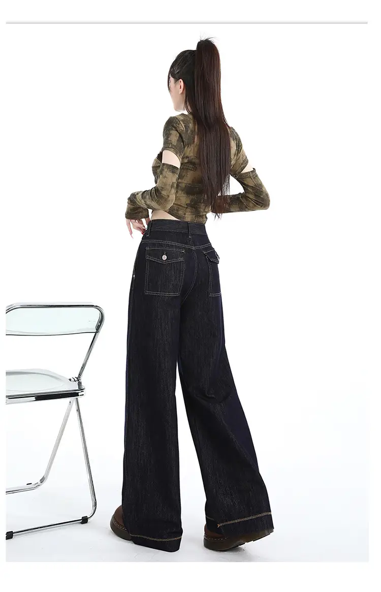 Dark Blue Wide Leg Jeans for Women Loose Slim Fit — feature 20