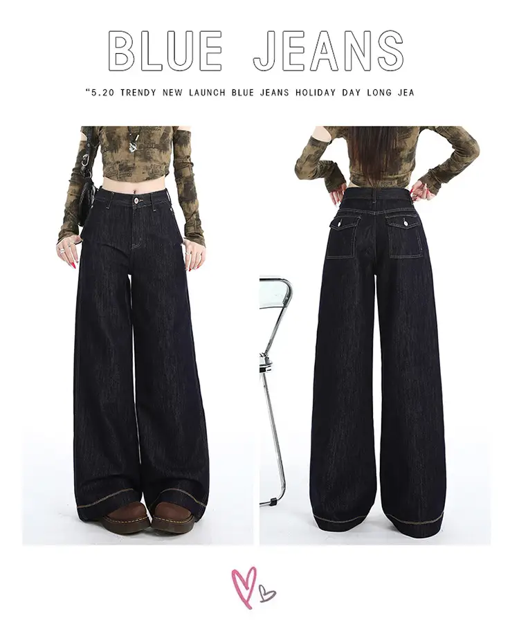 Dark Blue Wide Leg Jeans for Women Loose Slim Fit — feature 4