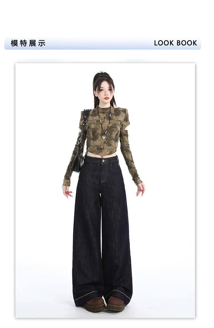 Dark Blue Wide Leg Jeans for Women Loose Slim Fit — feature 8