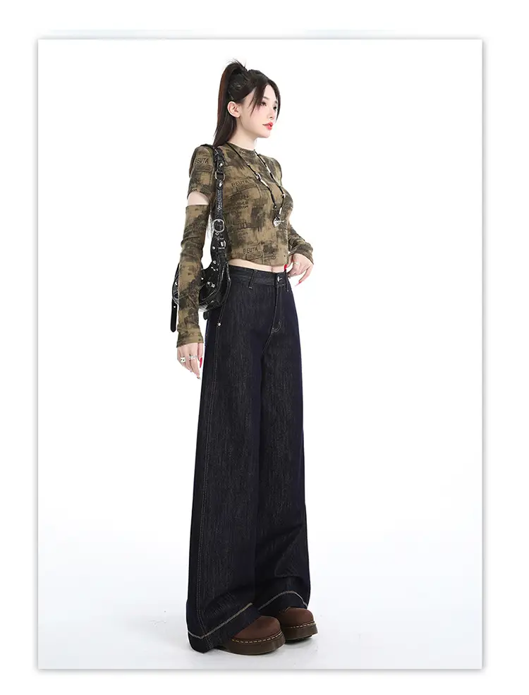 Dark Blue Wide Leg Jeans for Women Loose Slim Fit — feature 9
