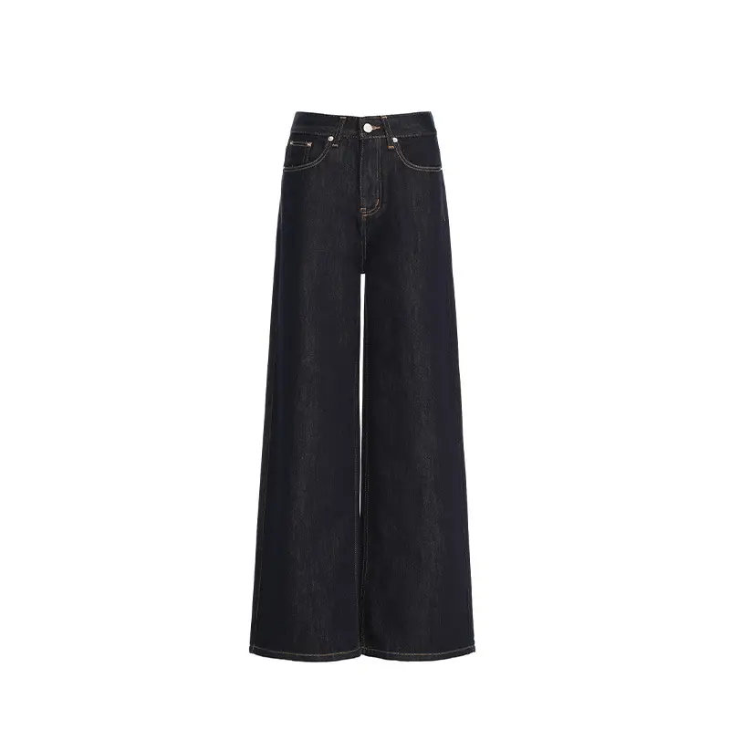 Wide Leg Jeans Women Dark Blue Autumn Winter Loose Fit