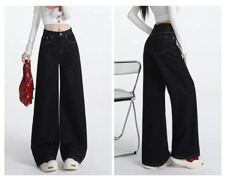 Wide Leg Jeans Women Dark Blue Autumn Winter Loose Fit — feature 14