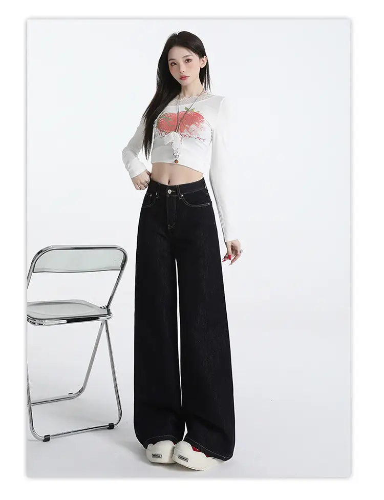 Wide Leg Jeans Women Dark Blue Autumn Winter Loose Fit — feature 17