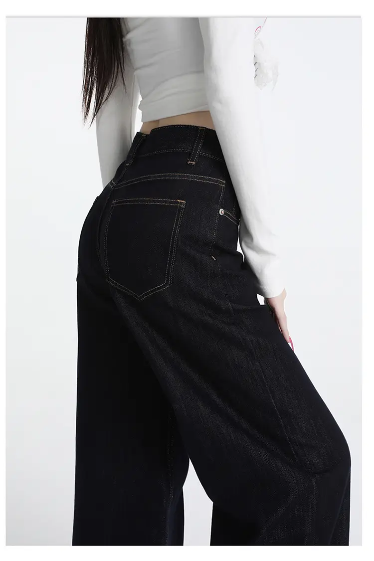 Wide Leg Jeans Women Dark Blue Autumn Winter Loose Fit — feature 19