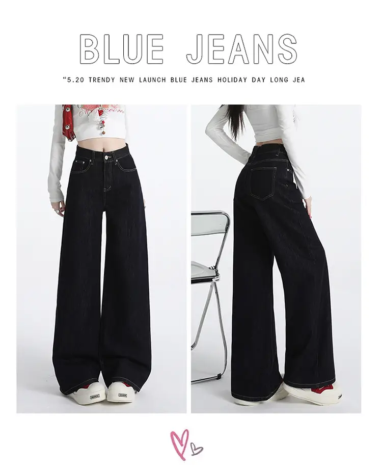 Wide Leg Jeans Women Dark Blue Autumn Winter Loose Fit — feature 4
