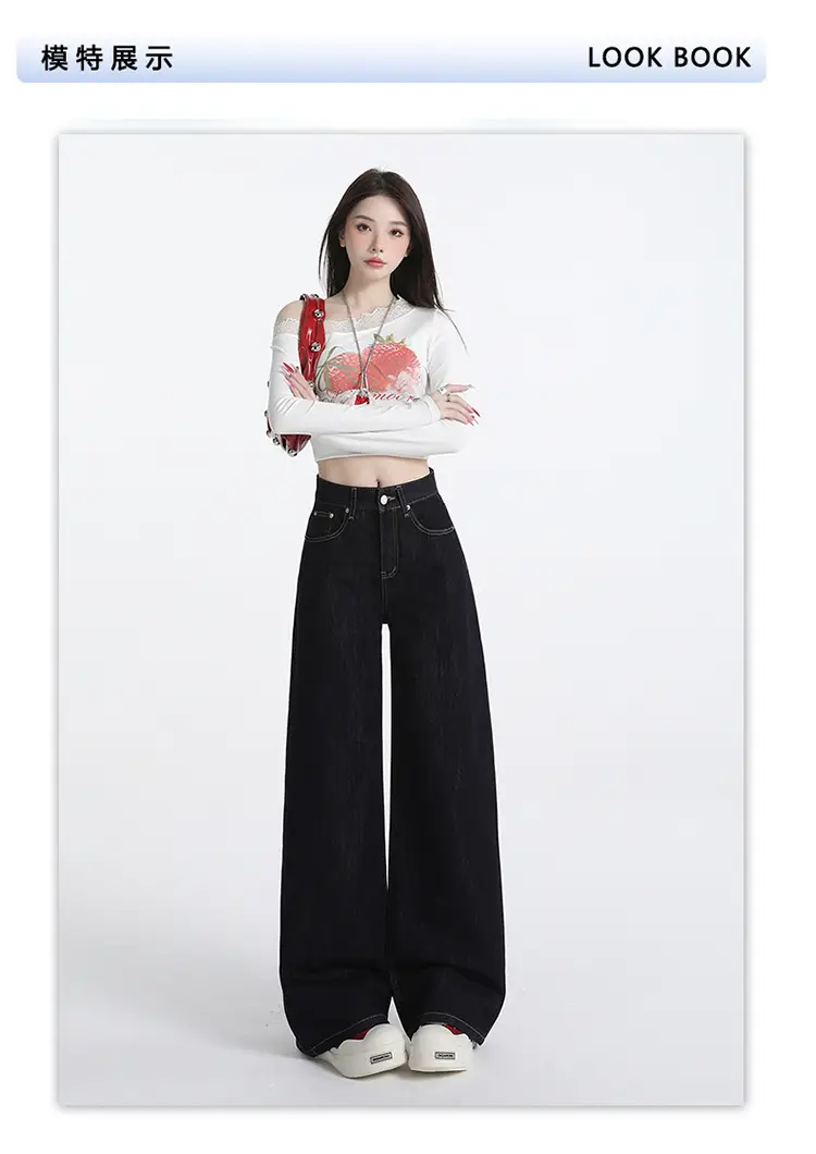 Wide Leg Jeans Women Dark Blue Autumn Winter Loose Fit — feature 8