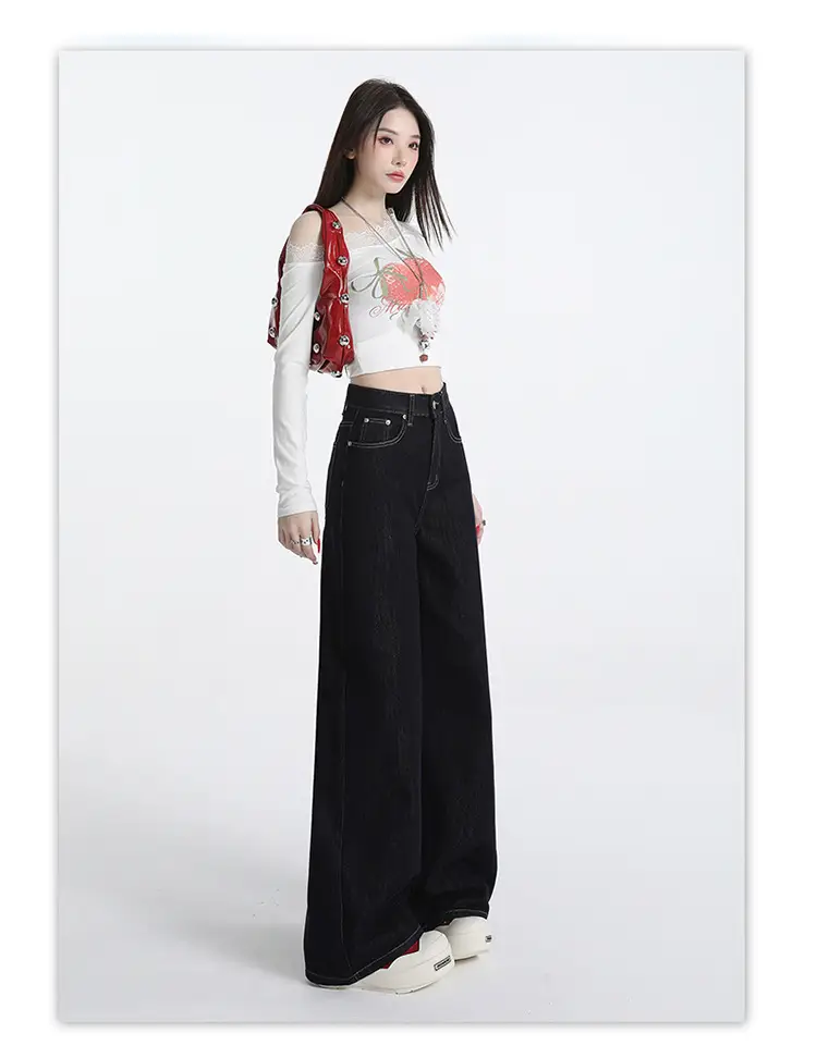 Wide Leg Jeans Women Dark Blue Autumn Winter Loose Fit — feature 9