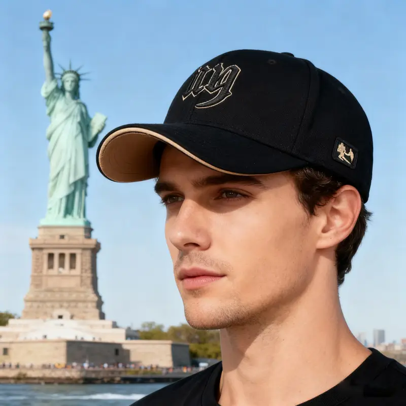 Men Black Embroidered Baseball Cap with Curved Brim - Image 8
