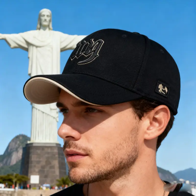 Men Black Embroidered Baseball Cap with Curved Brim - Image 9
