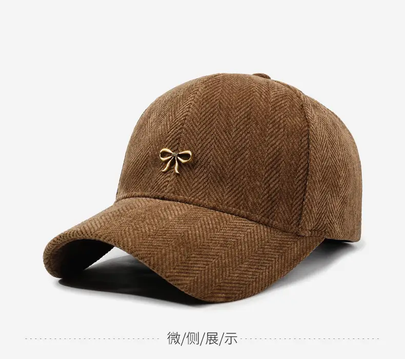 Women's Brown Bowknot Baseball Cap Autumn Winter Warm — feature 9