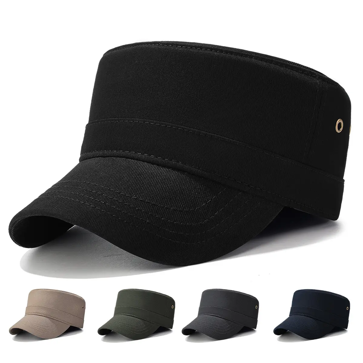 Black Flat Cap with Copper Buckle, Unisex Outdoor Sunshade - Image 6