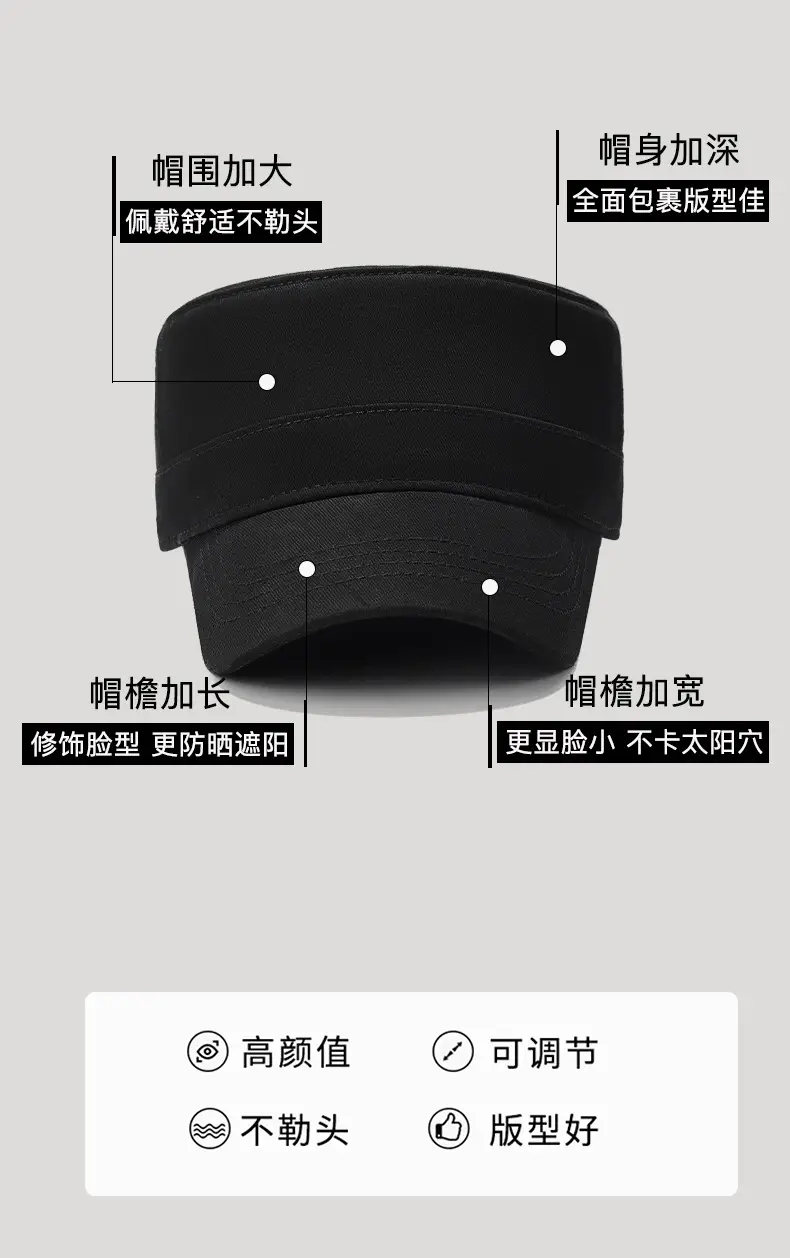 Black Flat Cap with Copper Buckle, Unisex Outdoor Sunshade — feature 3