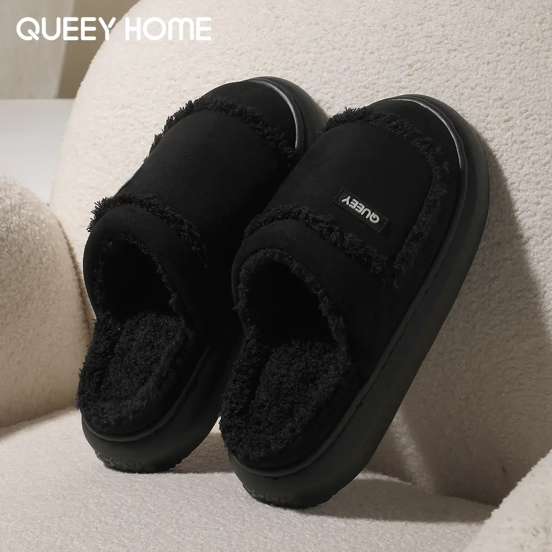 Suede Cotton Slippers for Women's Home Autumn and Winter Couples Indoor Warm Home Non-Slip Warm Velvet Men's Winter - Image 2