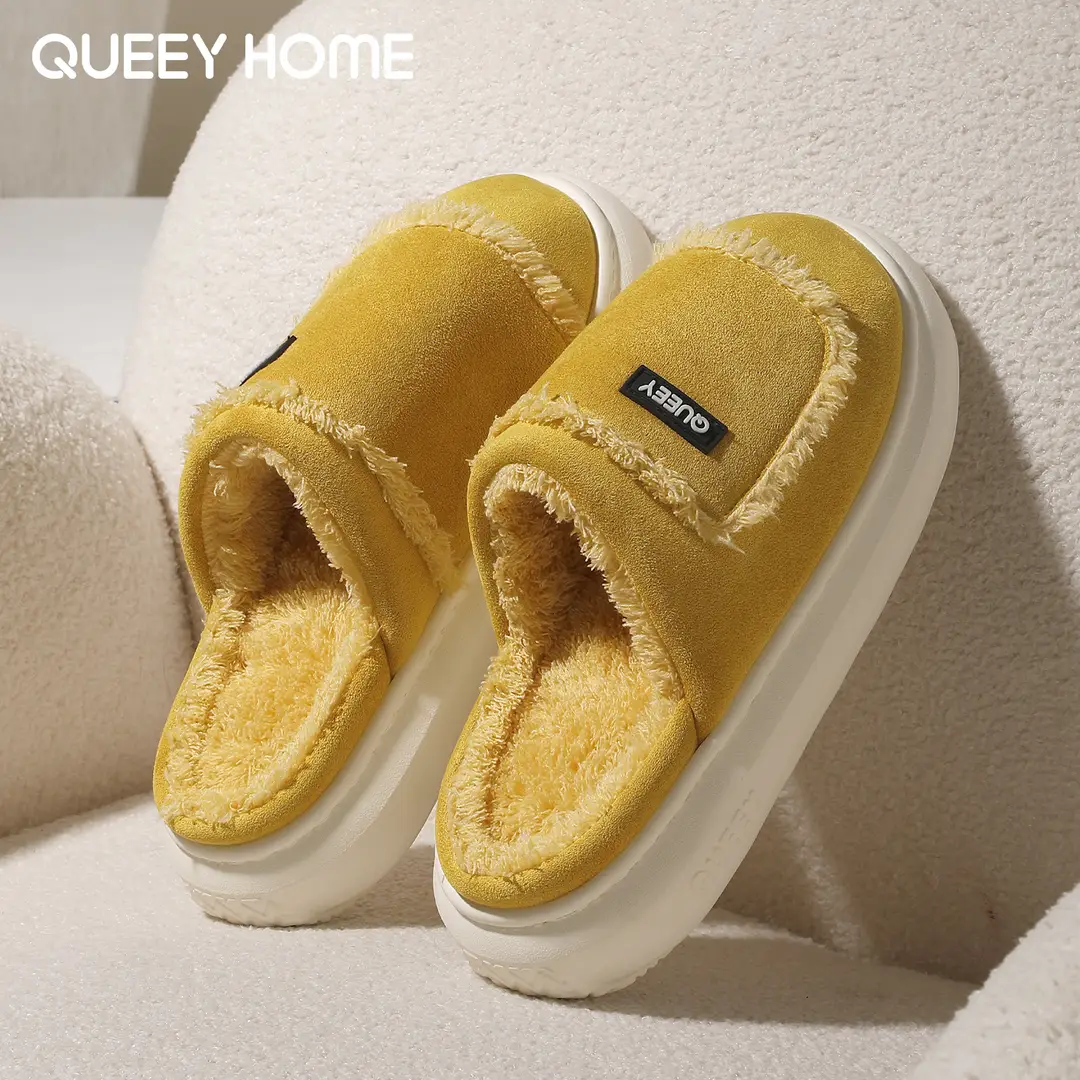 Suede Cotton Slippers for Women's Home Autumn and Winter Couples Indoor Warm Home Non-Slip Warm Velvet Men's Winter - Image 3