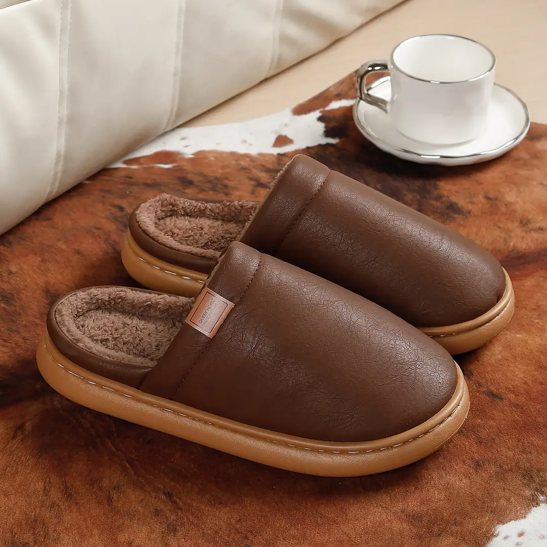 Waterproof Cotton Slippers for Men, Autumn and Winter 2026 New Style, Indoor Home Thick-Soled Fleece-Lined Warm Couple Cotton Slippers for Women Winter