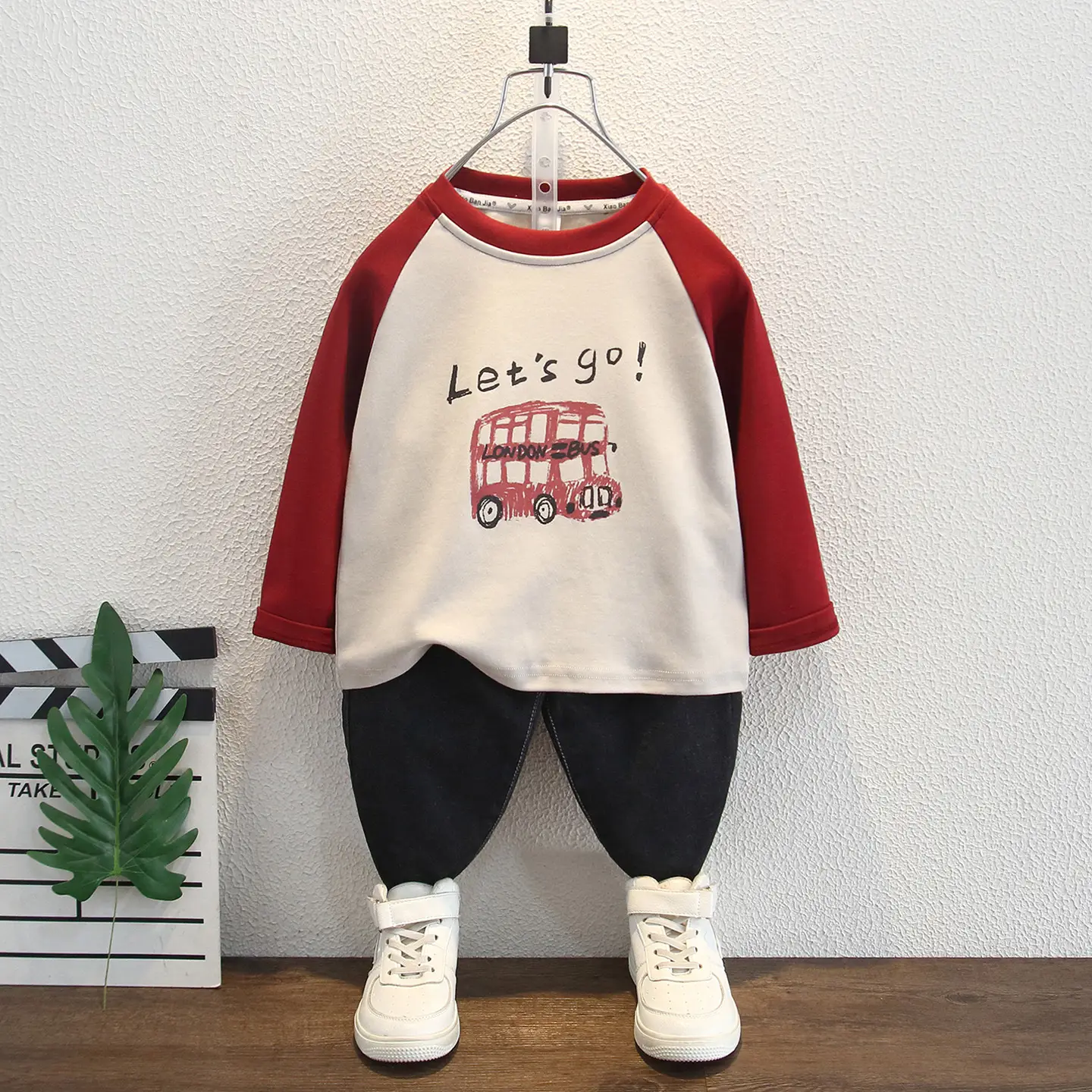 Children's Red White Long Sleeve T-Shirt Set Cotton - Image 4
