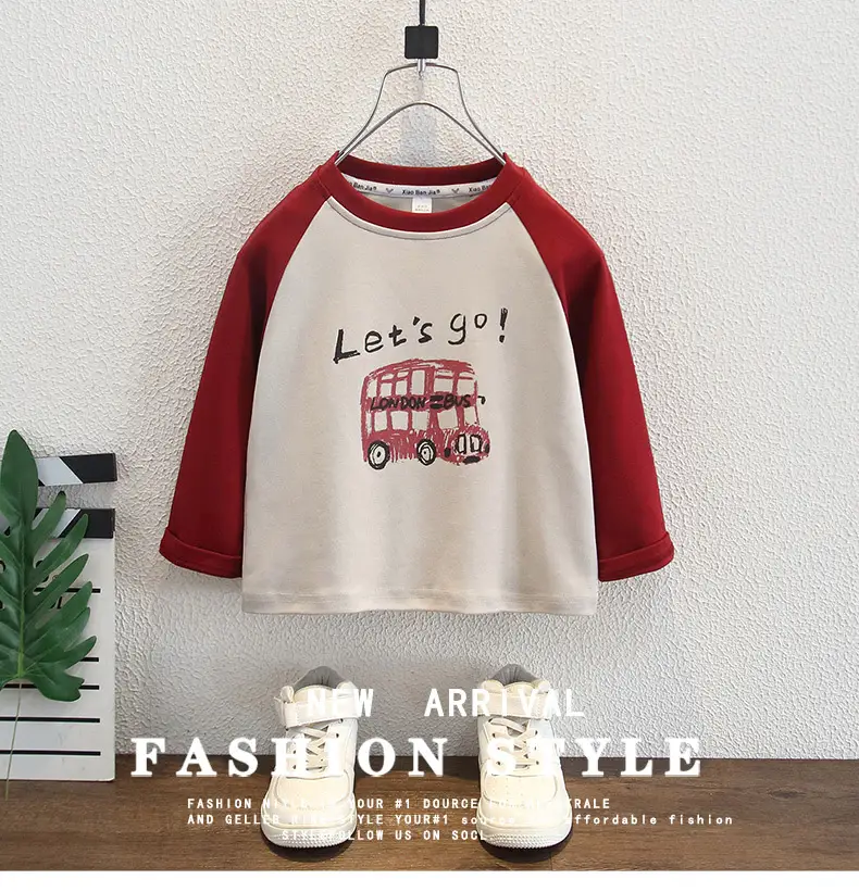Children's Red White Long Sleeve T-Shirt Set Cotton — feature 1