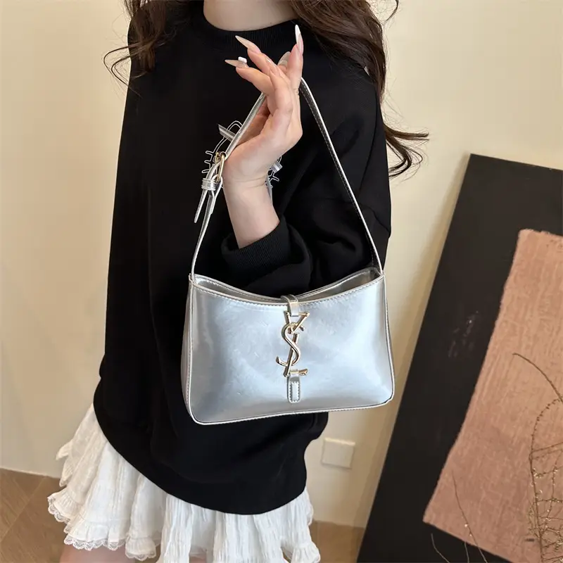 Silver YSL Style Armpit Bag Large Capacity Luxury Commuter