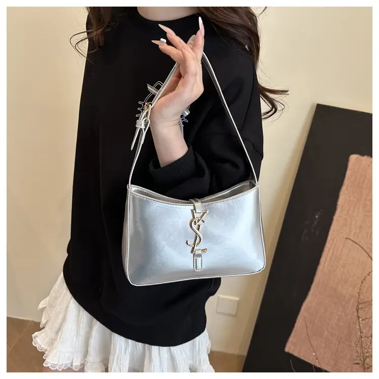 Silver YSL Style Armpit Bag Large Capacity Luxury Commuter — feature 14